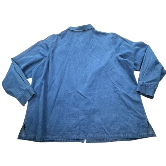 Talbots Chambray Pintuck Button Down Shirt Womens Petite 2X Blue Denim Plus Size - Picture 12 of 12